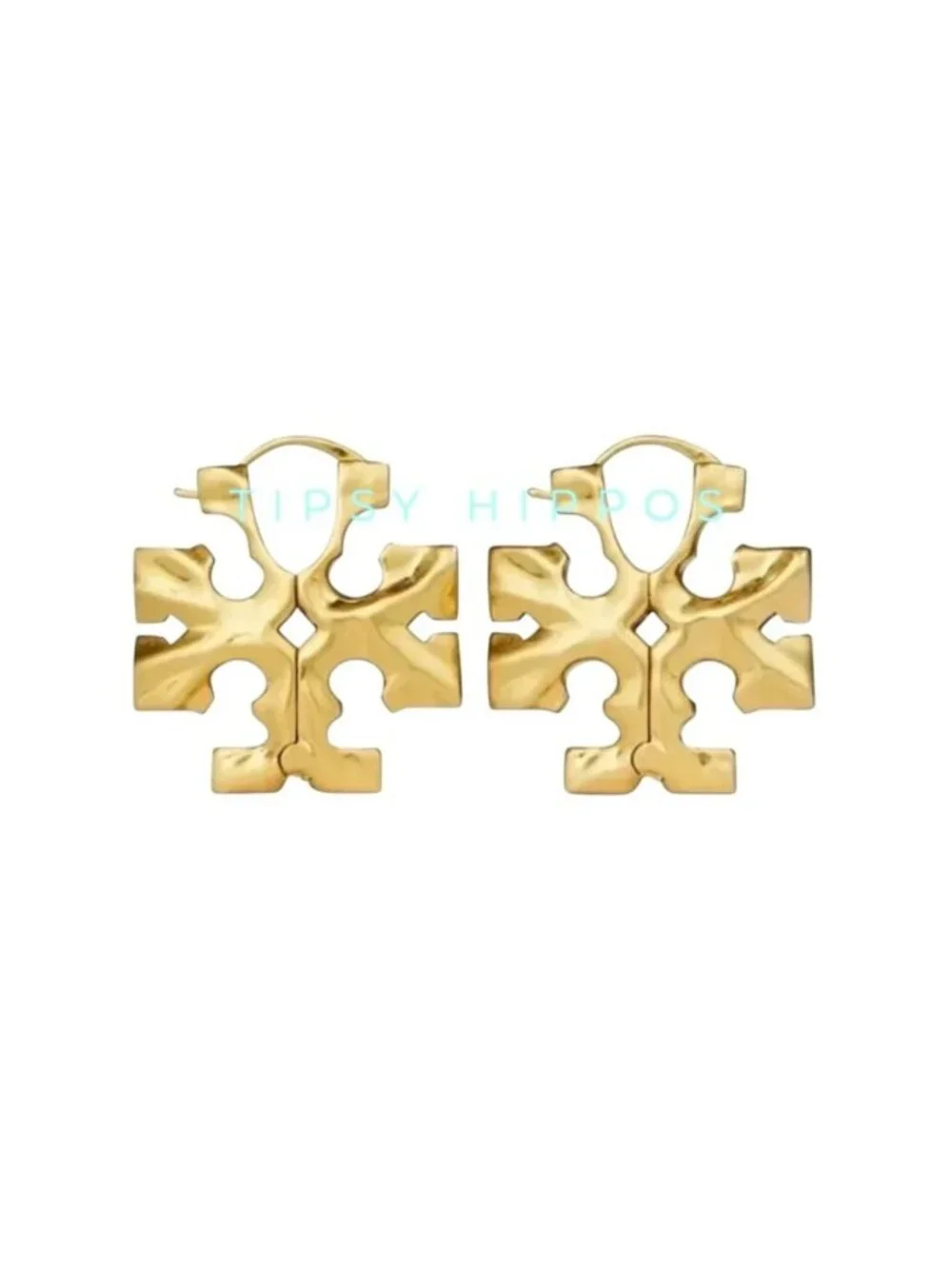TORY BURCH GOLD ROXANNE HIDDEN LOGO HOOP EARRINGS